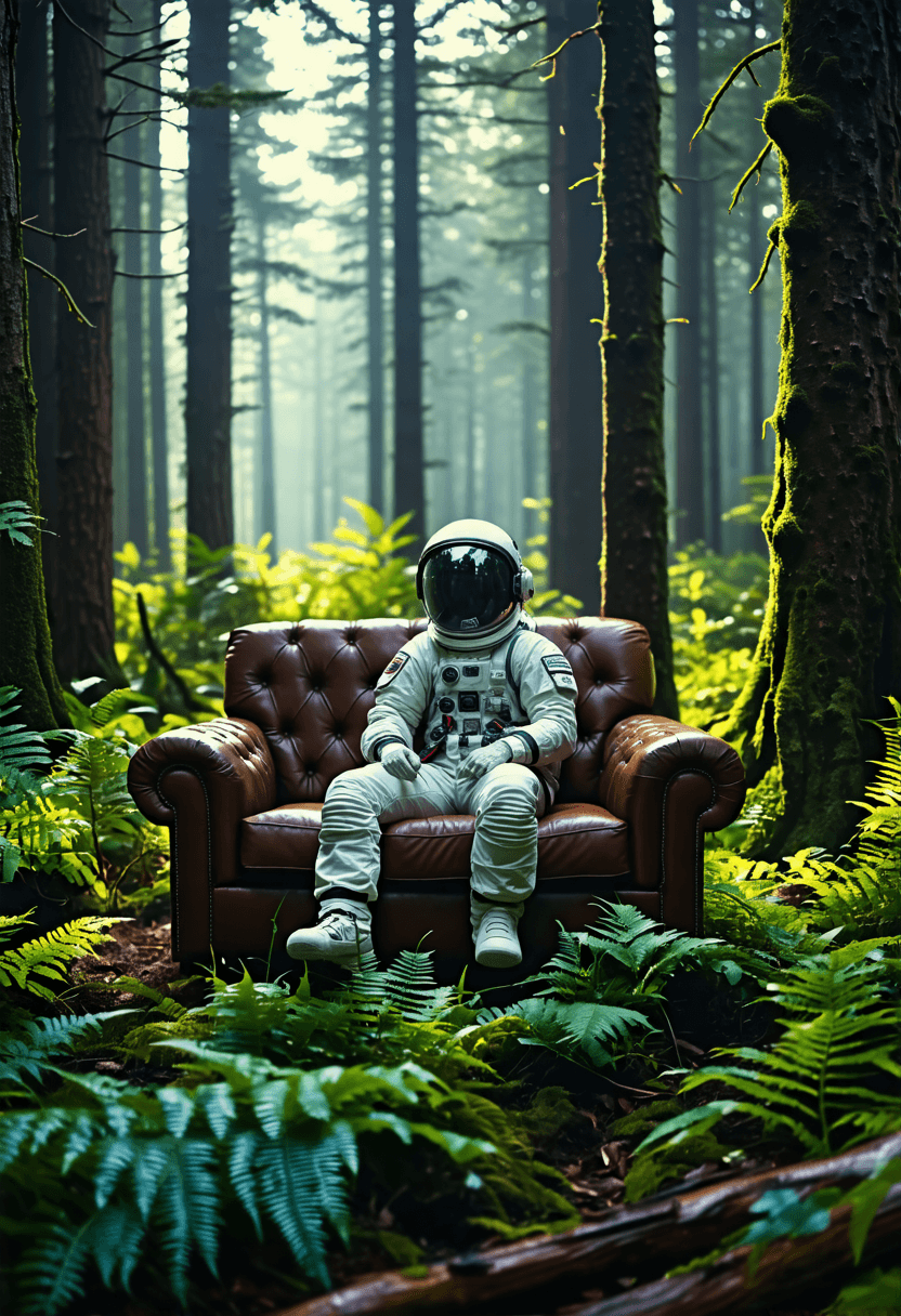 Astronauta w lesie plakat